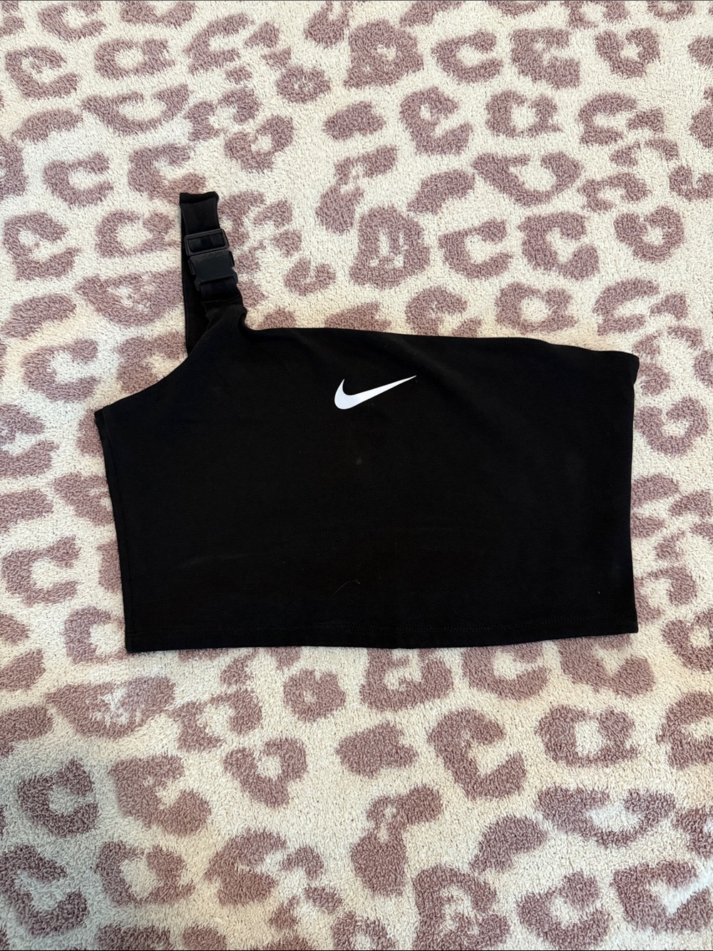 Nike Black One-Shoulder Crop Top with White Swoosh